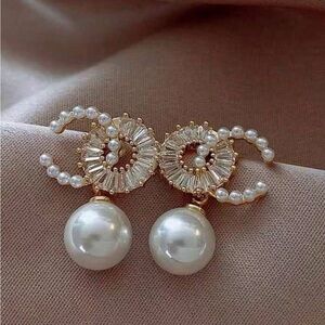 Double CC Boutique Gold & Pearl Statement Hoop Drop Earrings